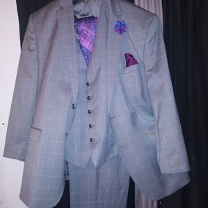 3 piece Perry Ellis Window Pane Suit